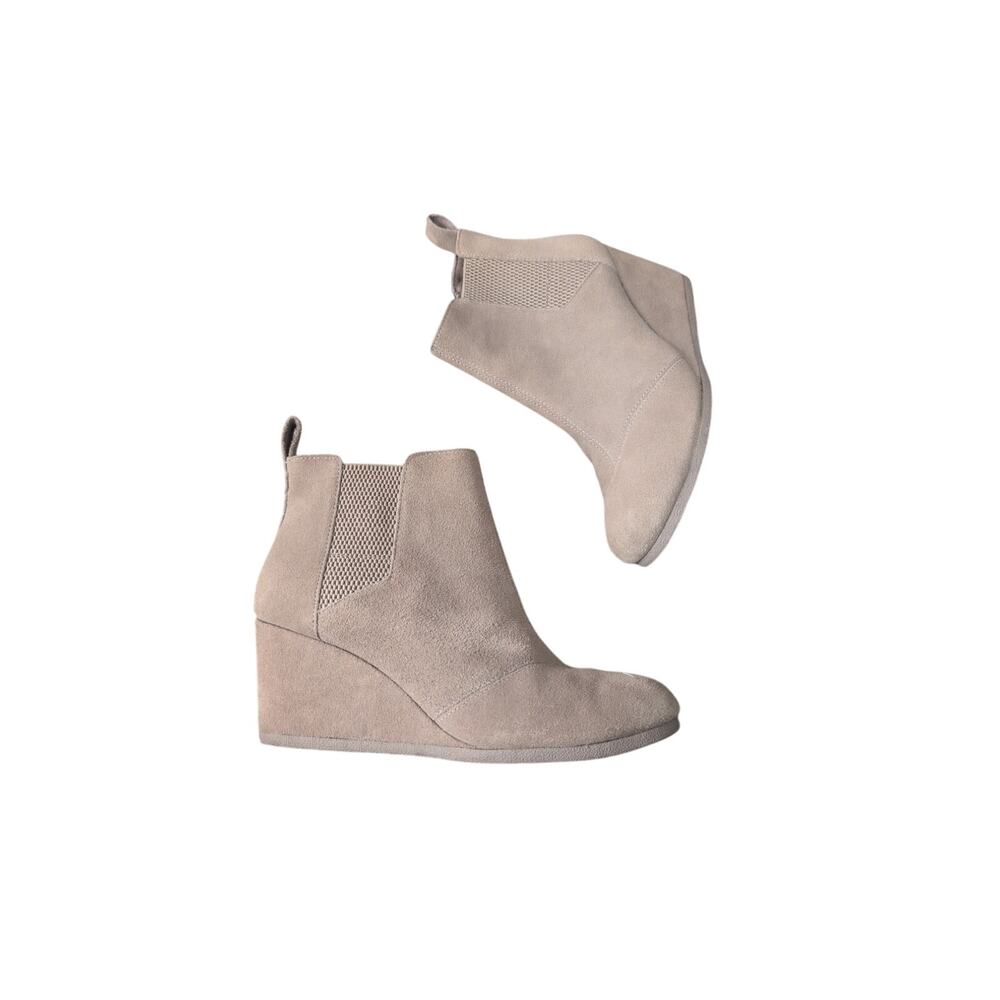 Toms Kayley Wedge Chelsea Ankle Boots Tan/Brown Suede Sz 10 Womens - Picture 5 of 6